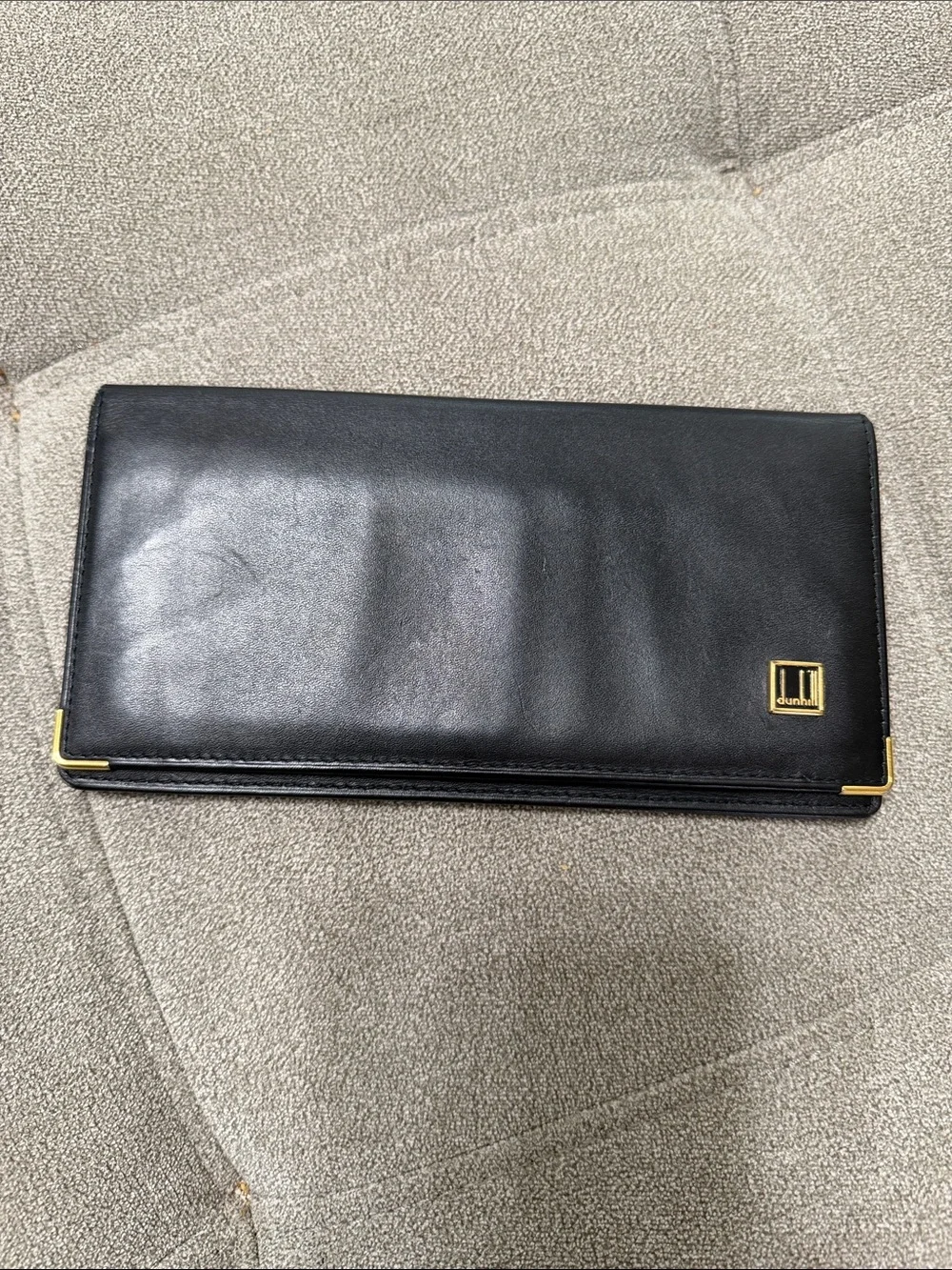 Dunhill Black Leather Continental Card Holder with Gold Accents